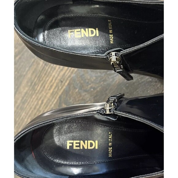 Fendi Black Patent Leather Heels EU 38.5 US 8 Peep Toe Mesh Booties Goth Rave - Picture 3 of 12